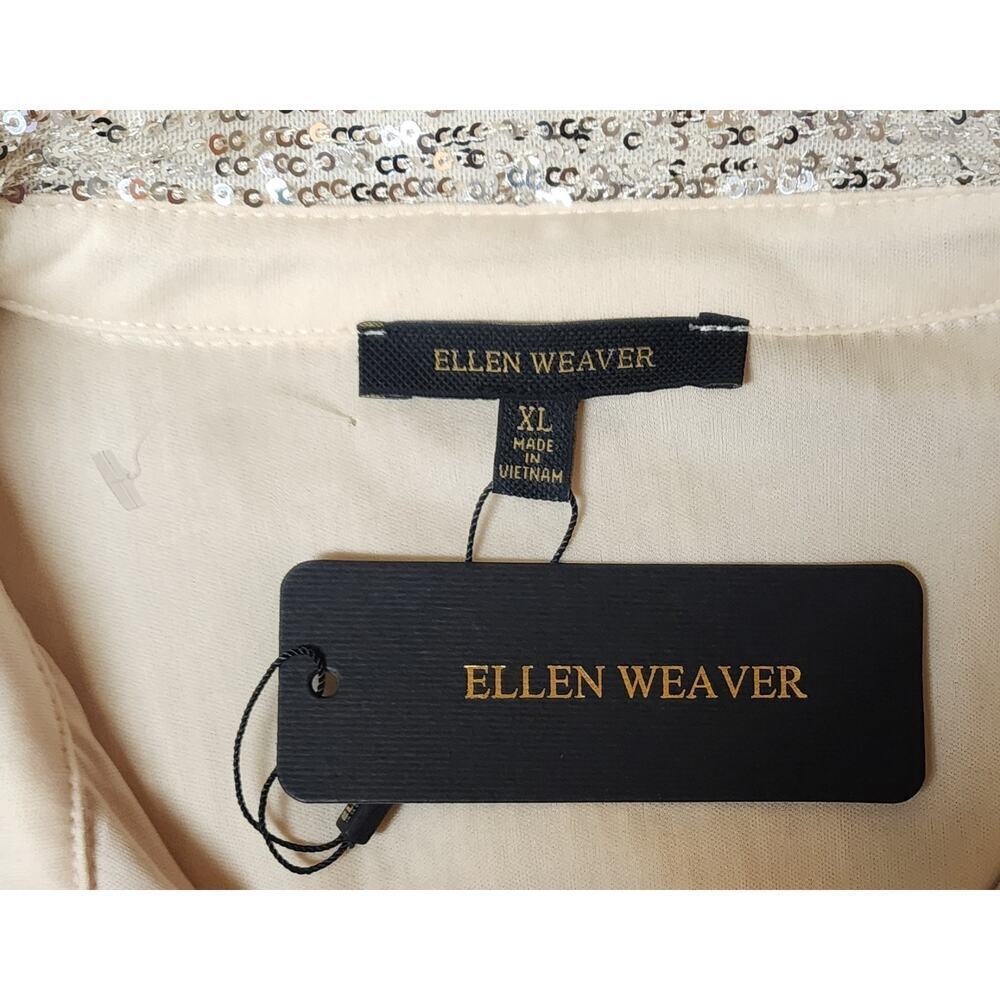 ELLEN WEAVER Dress Women's Cream, Silver Sequence Size XL Long-Sleeve NEW $120 - Picture 8 of 8